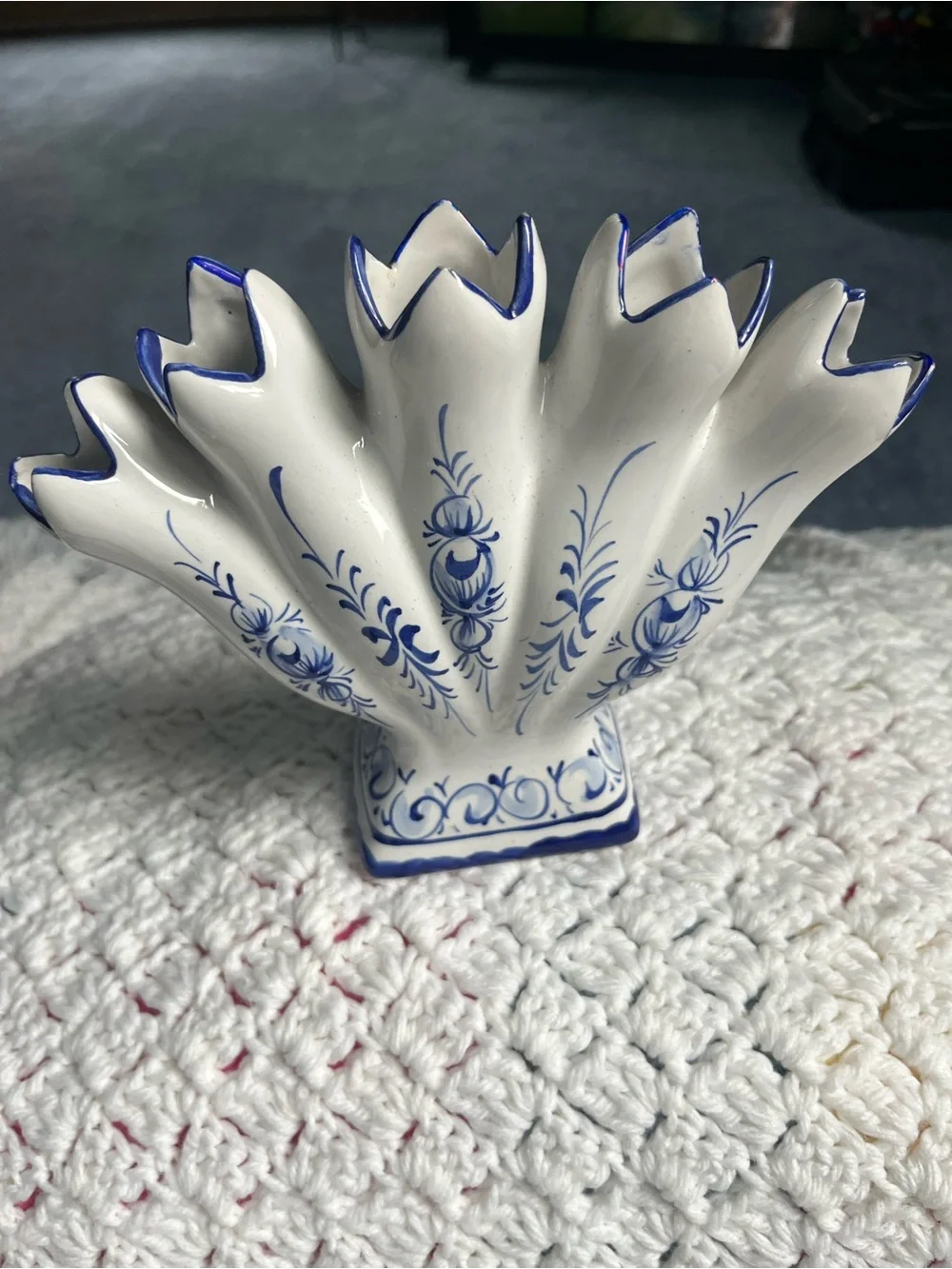 Blue and White Ceramic Five Finger Fan Vase